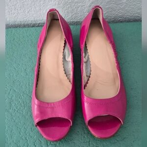 Vince Camuto Pink Patent Cork Wedge Peep Toe Heels Size 7.5